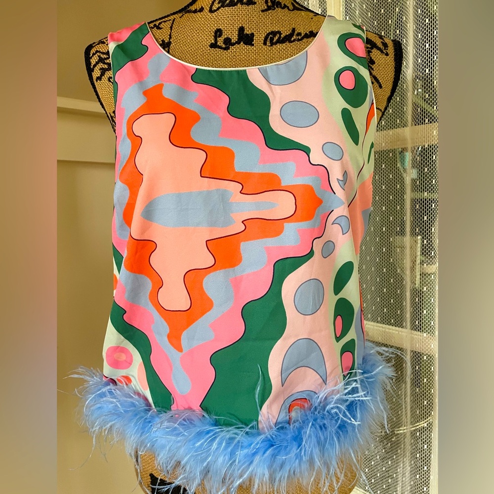 Anthropology, English Factory Sleeveless Faux Feather Top. Price firm. - Picture 2 of 11